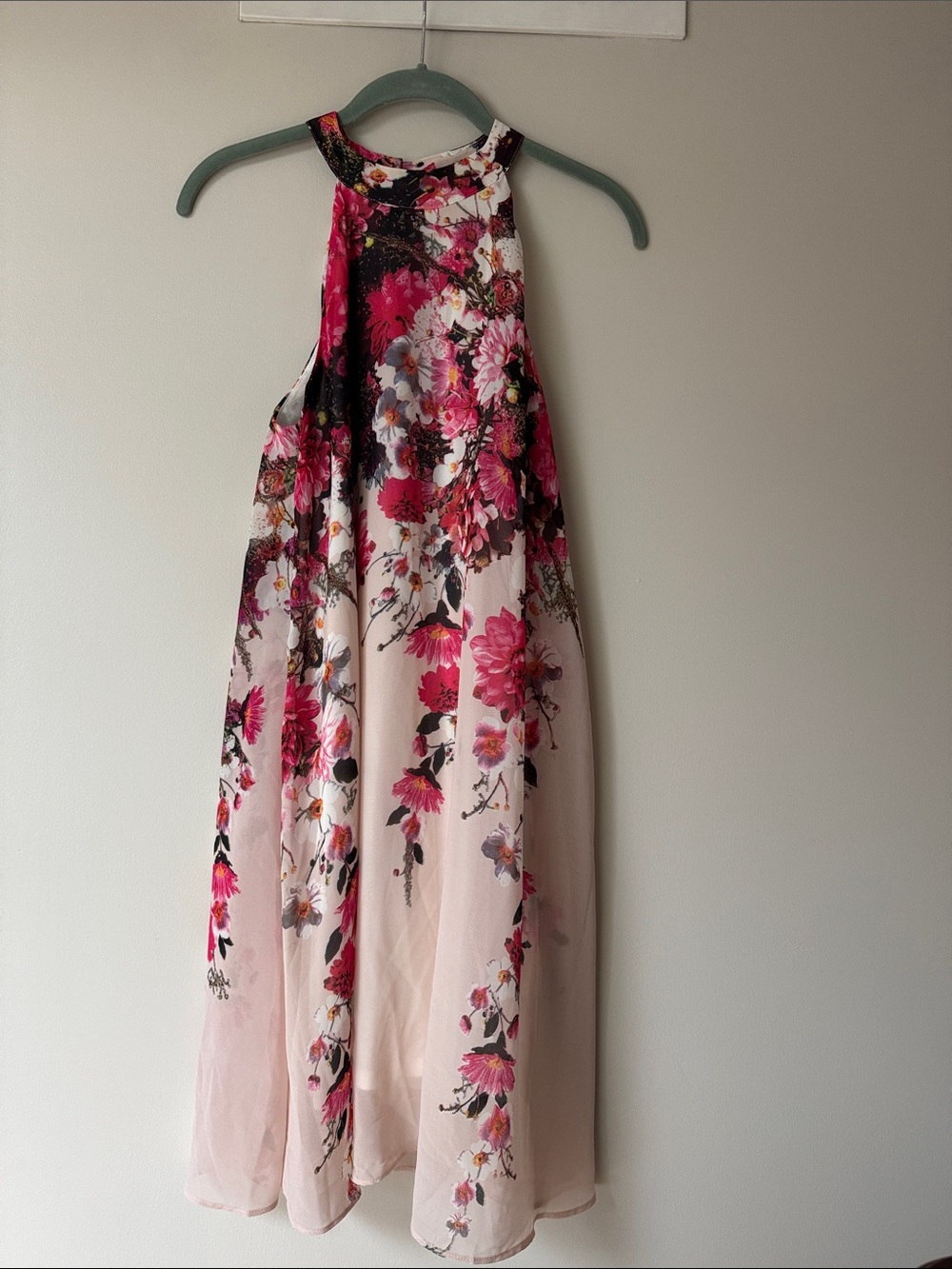 Floral Halter Midi Swing Dress in Pink and Fuchsia